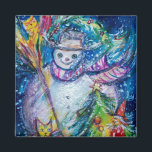 SNOWMAN, SPIELZEUG UND CHRISTMAS BAUM MAGNET<br><div class="desc">Farbenfrohe,  skurrile und lustige Acrylmalerei von Bulgan Lumini (c). Schneebedeckte Winternacht mit Schneemann,  Weihnachtsbaum,  Spielzeug,  Katz,  Eule,  Puppen,  Zierbeeren und Heiligbeeren in lebhaften Gelb-,  Blau-,  Grün-,  Rot-,  Weißrosa- und Farbtönen.</div>