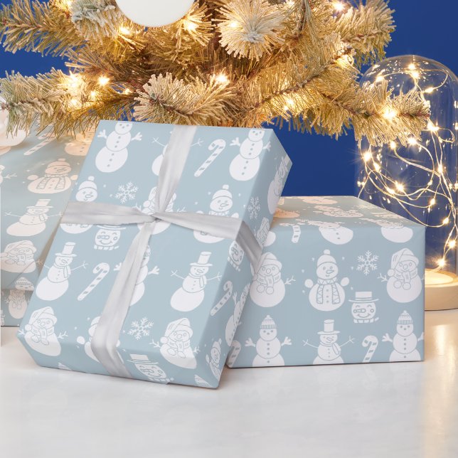 Snowman Stars Niedlich Blue Xmas Retro Vintag Geschenkpapier (Feiertage)