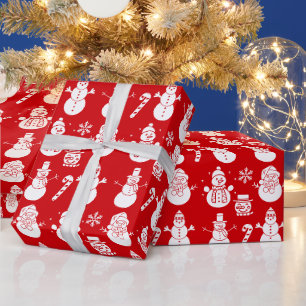 Snowman Stars Niedlich Red Holiday Xmas Retro Vint Geschenkpapier