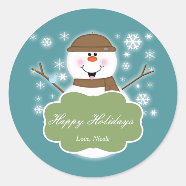 Snowman Sticker Brown & Turquoise Noël (Devant)