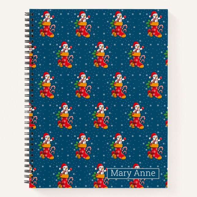 Snowman Strumpf Candy Cane und Schneeflocken Muste Notizbuch (Vorderseite)