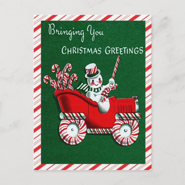Snowman Sucre de canne Noël Voeux de Noël Carte po (Devant)