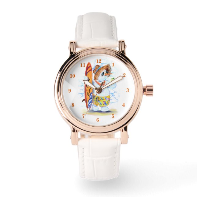 Snowman Surfer Funny Watch Armbanduhr (Vorderseite)
