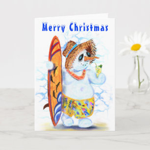 Snowman Surfer Funny Weihnachtskarte Karte