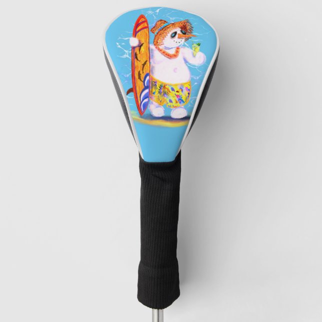 Snowman Surfer mit Cocktail Funny Golf Head Cover Golf Headcover (Vorderseite)