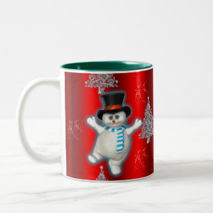 Snowman tanzt in Top Hat auf Red Christmas Zweifarbige Tasse