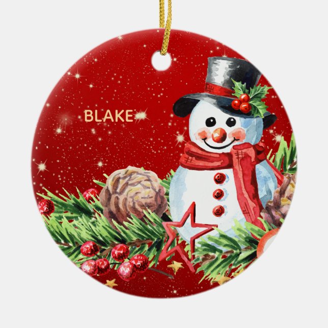 Snowman Top Hat - Baby Keepake Personalisiert Keramik Ornament (Vorne)