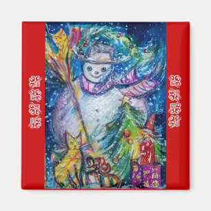 SNOWMAN, TOYS UND CHRISTMAS BAUM Rotes Blau Magnet