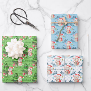 Snowman Tragend Weihnachtsmannmütze und Scarf Geschenkpapier Set