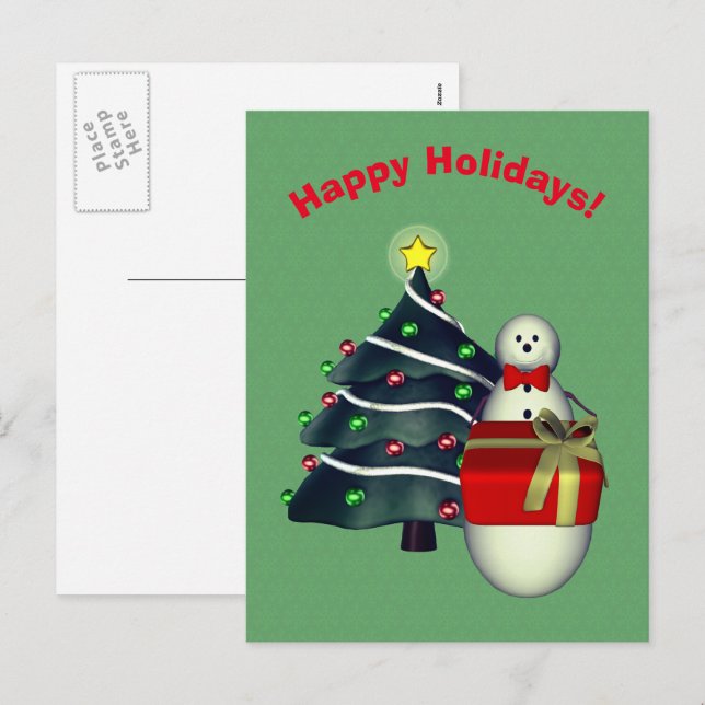 Snowman Tree Präsentieren Weihnachtsfeiertag Postk Feiertagspostkarte (Vorne/Hinten)