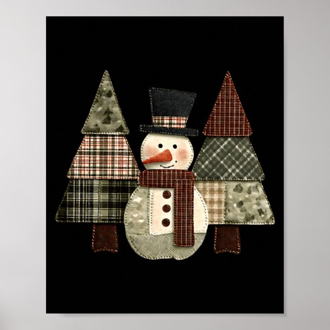 Snowman Trees Patchwork Plaid Trees Rustic Christm Poster (Vorne)
