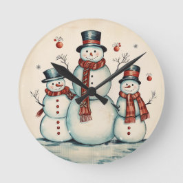 Snowman Trio Runde Wanduhr