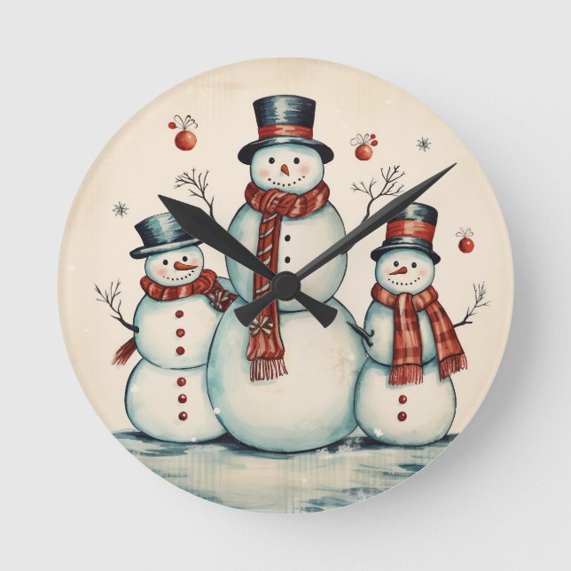 Snowman Trio Runde Wanduhr (Vorderseite)