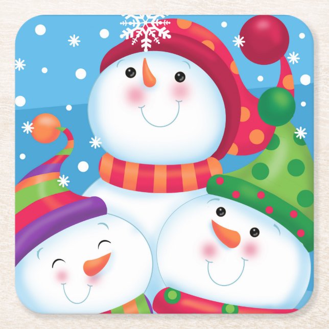 Snowman-Trio-Untersetzer Rechteckiger Pappuntersetzer (Vorderseite)