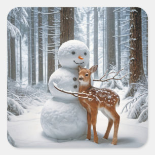 Snowman umarmt einen Vater Quadratischer Aufkleber