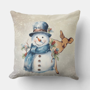 "Snowman umgeben in Holly" mit einem Vater Kissen