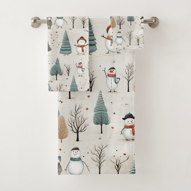 Snowman und Bäume Badhandtuch Set (Insitu)