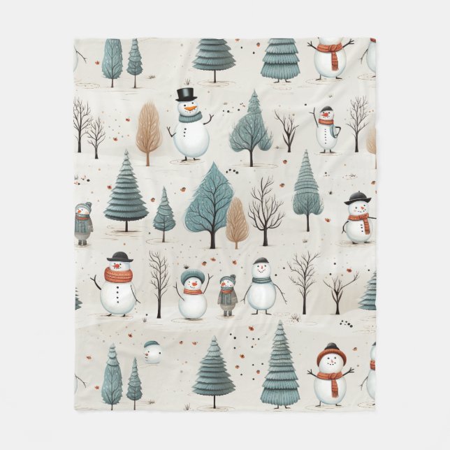 Snowman und Bäume Fleecedecke (Vorderseite)