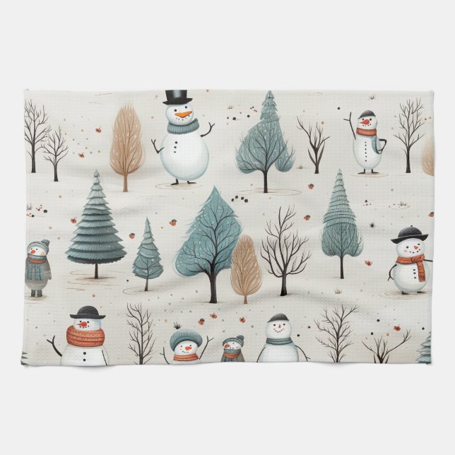 Snowman und Bäume Geschirrtuch (Horizontal)