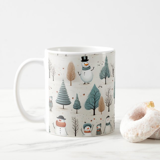 Snowman und Bäume Kaffeetasse (Mit Donut)