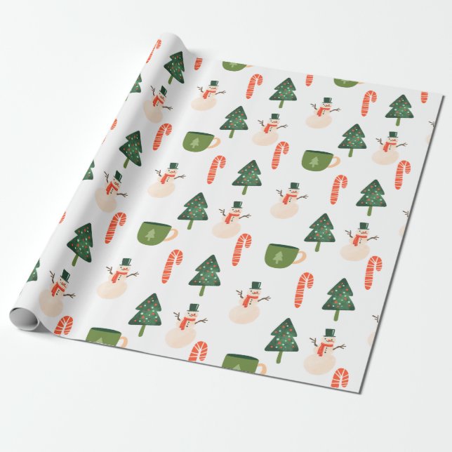 Snowman und Candy Cane Geschenkpapier (Ungerollt)