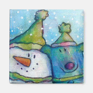 Snowman und Dog-Magnet Magnet