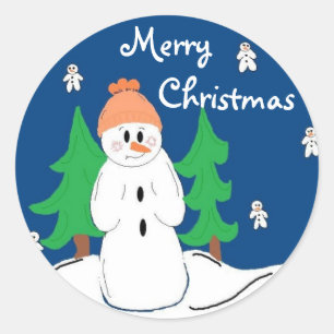 Snowman und Freunde Runder Aufkleber