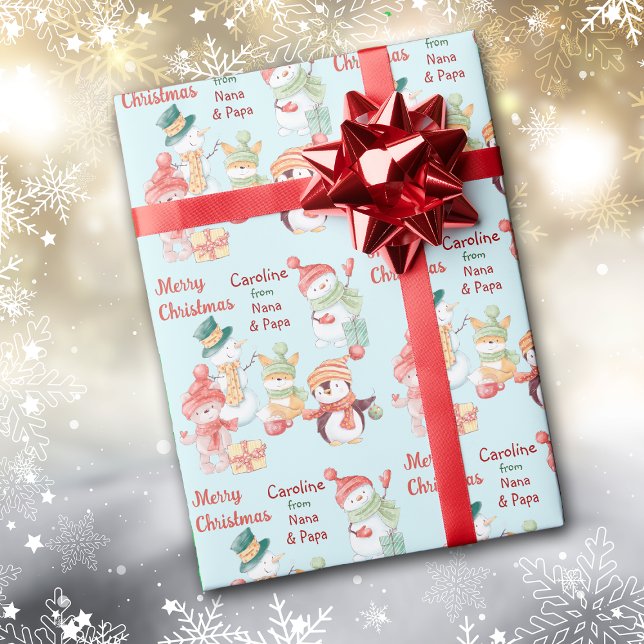 Snowman und Friends Weihnachts Party Kids' Geschenkpapier (Von Creator hochgeladen)