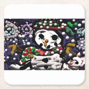 Snowman und Fuchs Weihnachten Rechteckiger Pappuntersetzer
