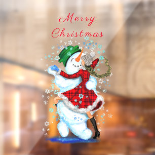 Snowman und Girl Dancers Weihnachtsfenster Klammer Fensteraufkleber