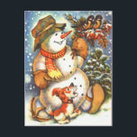 Snowman und Hund Postkarte<br><div class="desc">Schneemann und Hund.</div>