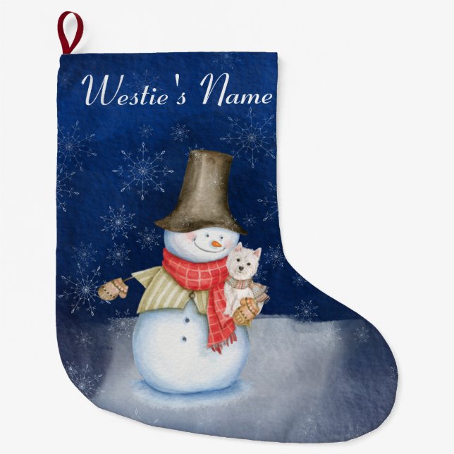 Snowman und Hund - Westie Großer Weihnachtsstrumpf (Vorderseite)