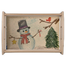 Snowman und Kardinal Serviertablett