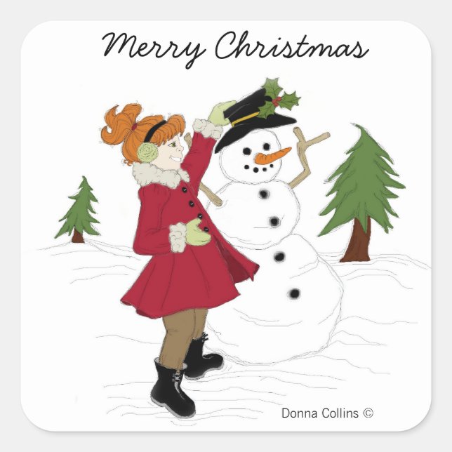 Snowman und Little Girl Sticker (Vorderseite)