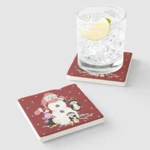 Snowman und Penguin Steinuntersetzer