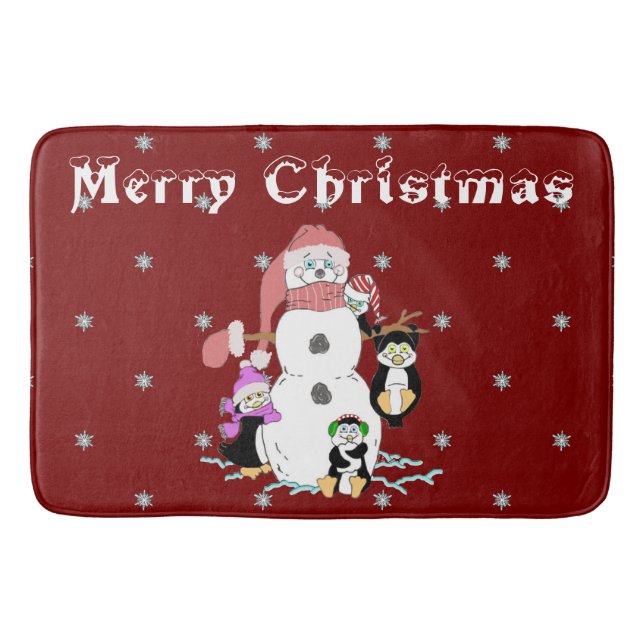 Snowman und Penguin Weihnachten Badematte (Vorderseite)