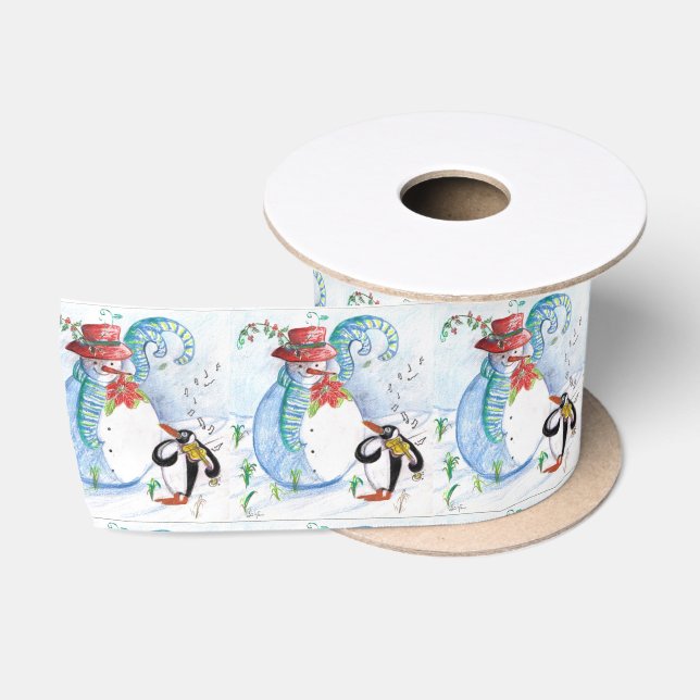 SNOWMAN UND PENGUIN'S WINTER SERENADE Urlaub Satinband (Spule)