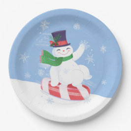 Snowman und Peppermint Blue Pappteller