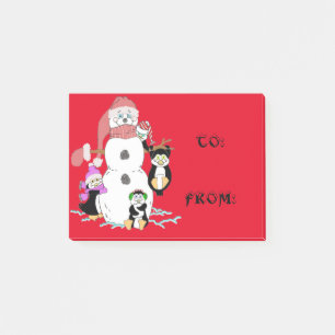 Snowman und Pinguine Weihnachtsmarken. Post-it Klebezettel