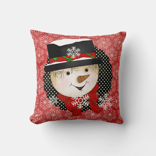 Snowman und Snow Lady Snowflakes Holiday Pillow Kissen (Vorderseite)
