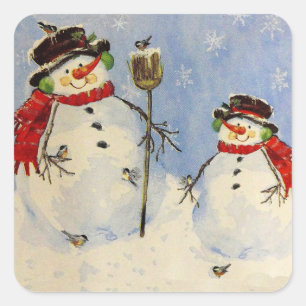 Snowman und Son Quadratischer Aufkleber