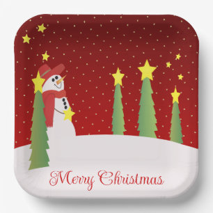 Snowman und Star Gemustert Pappteller
