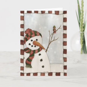 Snowman und Vogelkarte Feiertagskarte