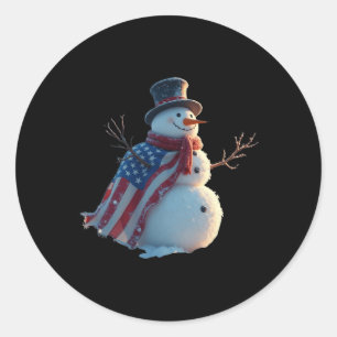 Snowman Usa Patriot Celebration Funny Snowman Runder Aufkleber