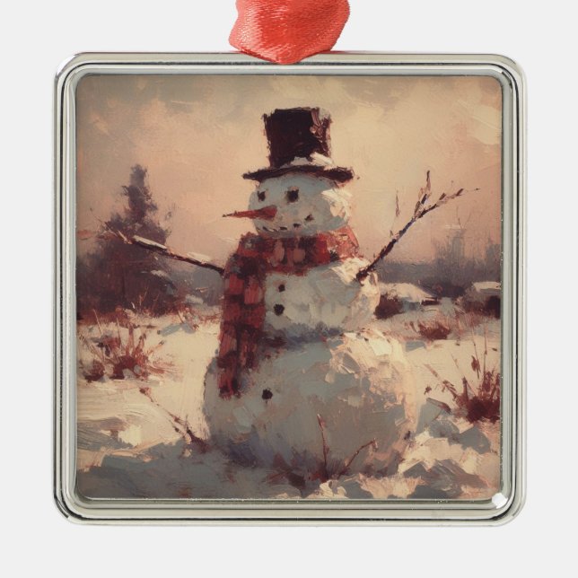 Snowman Vintag Painting Ornament Aus Metall (Vorne)