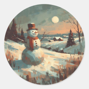 Snowman Vintag Painting Runder Aufkleber