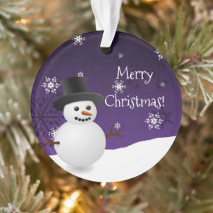 Snowman violet scène d'hiver Ornement de Noël