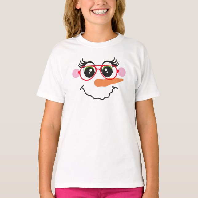 Snowman Visage de fille avec lunettes T-shirt pour (Devant)
