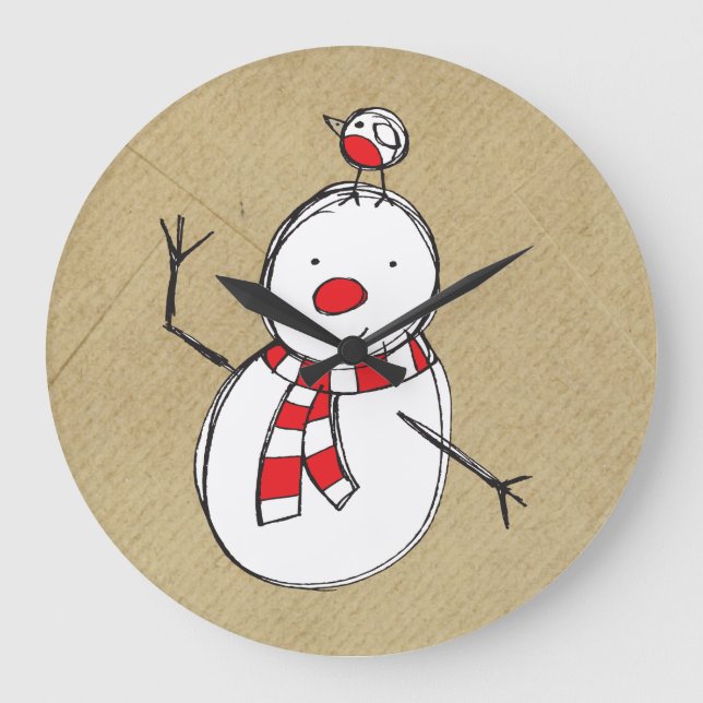 Snowman Wall Clock Große Wanduhr (Vorderseite)