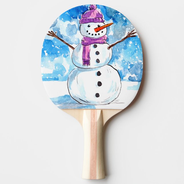 Snowman Watercolor Tischtennis Schläger (Vorderseite)